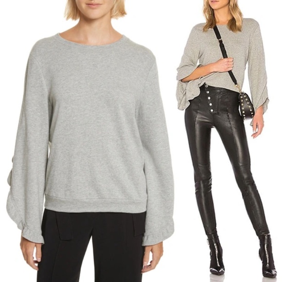 A.L.C. Camden Long Sleeve Ruffle Top Heather Gray XS 100% Cotton Athleisure $195 - Picture 1 of 16